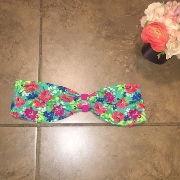 Hollister Floral Strapless Swim Top Size Large - Picture 1 of 5